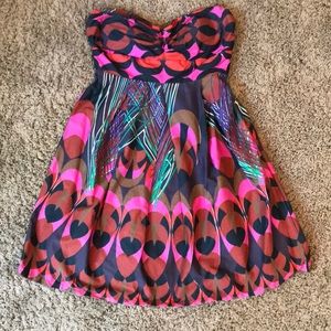 Peacock print baby doll dress